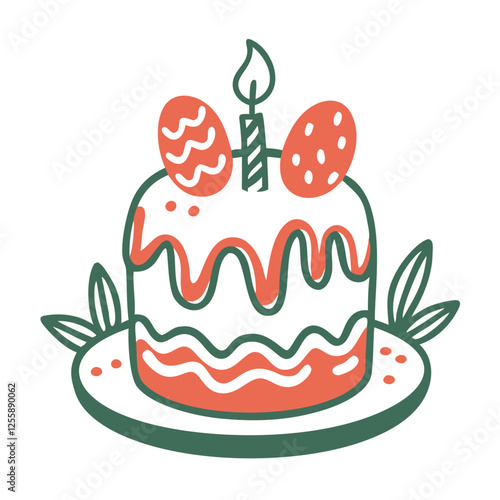 Easter cake icon with colorful eggs, festive celebration concept