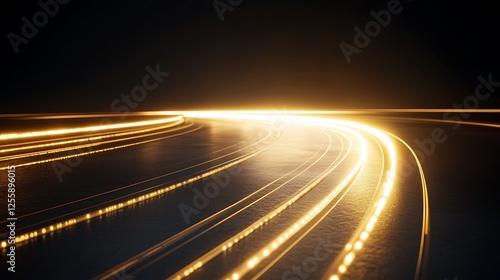Glowing road curves, dark background, speed