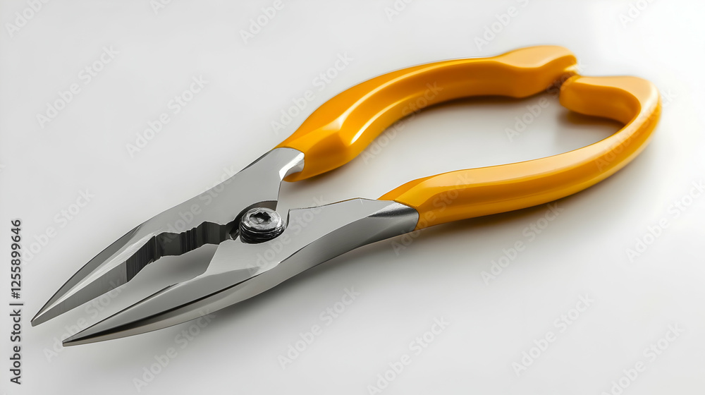 Photo: Yellow Handled Needle Nose Pliers on White Background Photo: Yellow Handled Needle Nose Pliers on White Background
