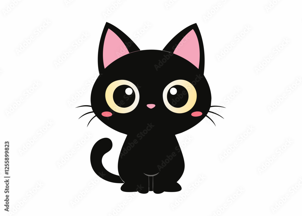 Cute Kawaii Black Cat Illustration with Big Eyes and Pink Cheeks
Cute Kawaii Black Cat Illustration with Big Eyes and Pink Cheeks