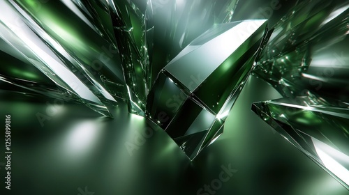 Abstract green crystal shards reflecting light.