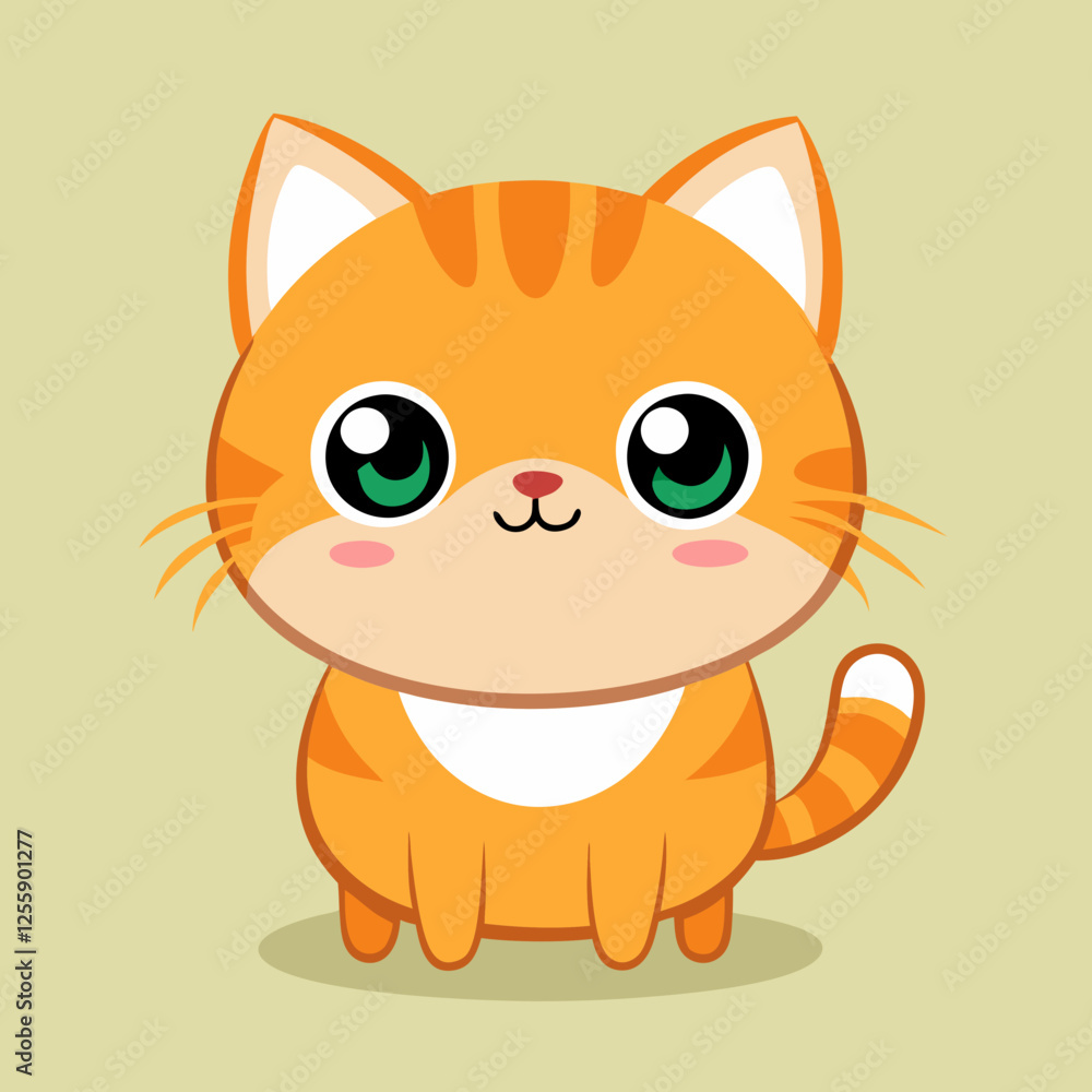 Cute Cartoon Orange Tabby Cat with Big Eyes and Kawaii Smiling Expression
Cute Cartoon Orange Tabby Cat with Big Eyes and Kawaii Smiling Expression