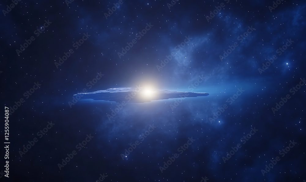 A stunning cosmic scene showcasing a bright star surrounded by a swirling galaxy and deep space hues of blue. A stunning cosmic scene showcasing a bright star surrounded by a swirling galaxy and deep space hues of blue.