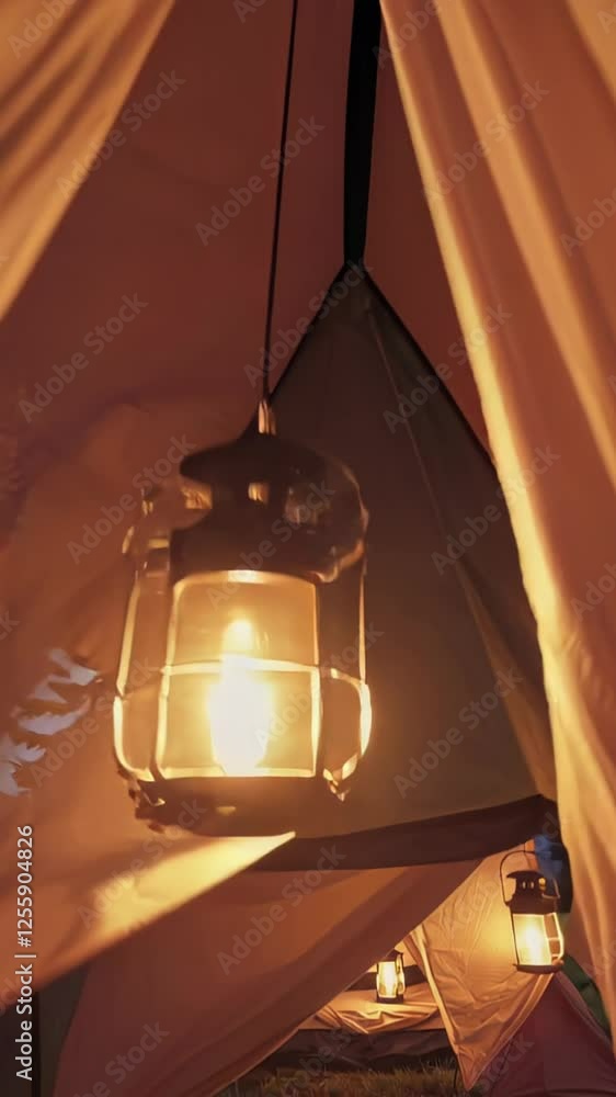 Golden lantern illuminating lone camping tent among shadowy pines, nestled under sprawling starry milky way arching across nocturnal wilderness landscape Golden lantern illuminating lone camping tent among shadowy pines, nestled under sprawling starry milky way arching across nocturnal wilderness landscape