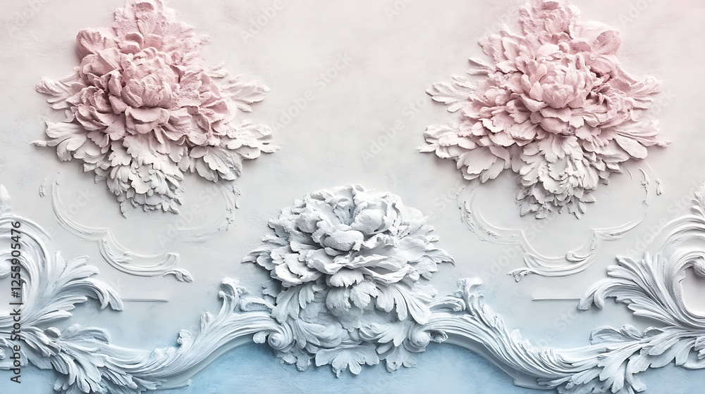 Naklejka premium Elegant Floral Plaster Wall Decor Featuring Intricate Designs
