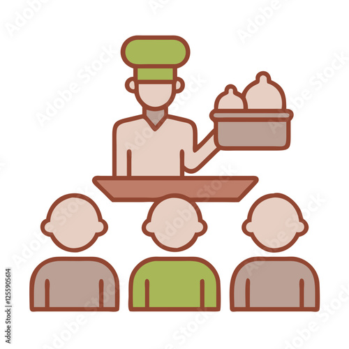 Staff training icon with chef instructing food service team