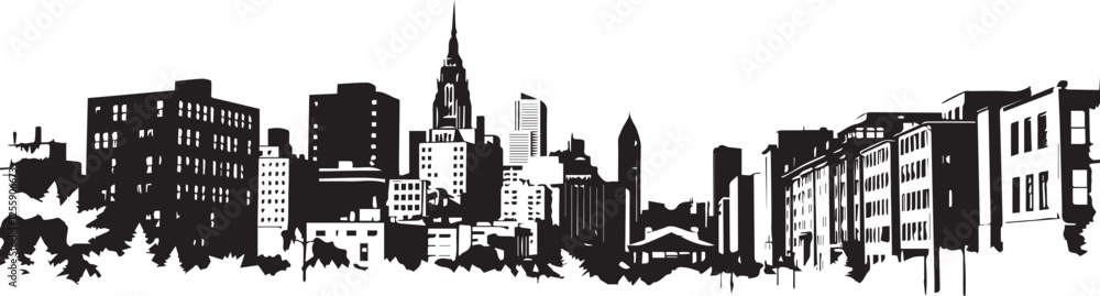 Obraz premium City landscape. Line urban backdrop. Different buildings on street, outline cityscape hand sketch, flat houses. Hand drawn vector illustration