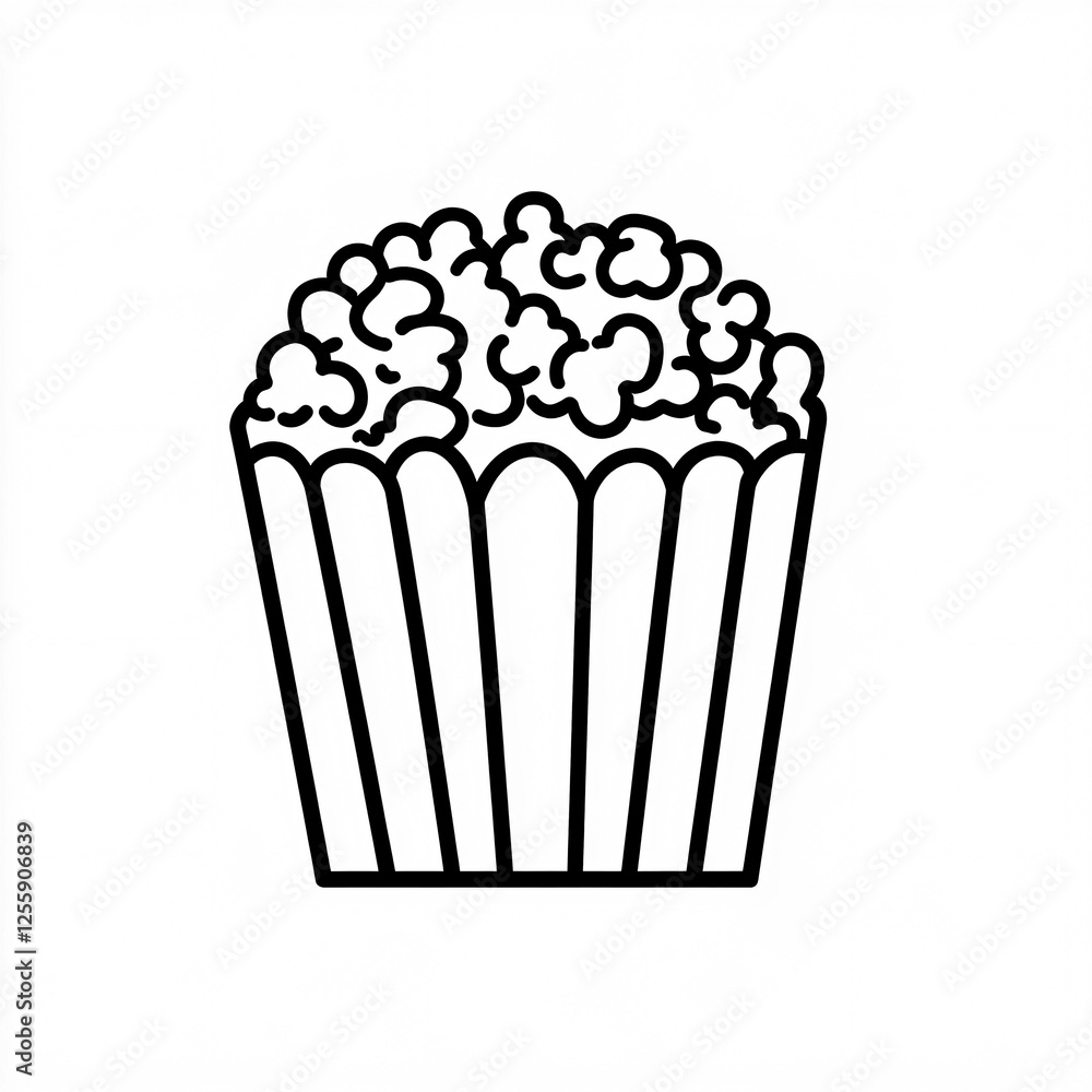 Line art symbol of a popcorn box with kernels on a white background Line art symbol of a popcorn box with kernels on a white background