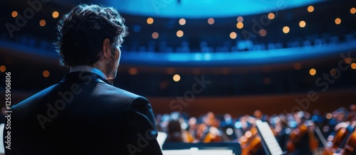 Conductor Leading Symphony Orchestra in Dramatic Concert Setting