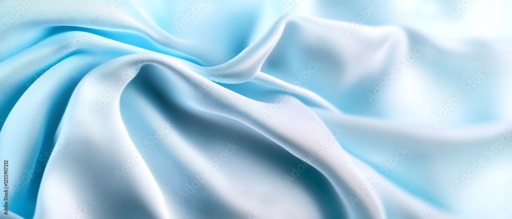 Obraz premium Smooth blue fabric texture, soft waves, light background, design use