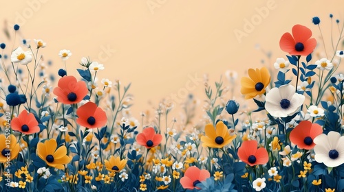 Colorful wildflowers bloom in a lush meadow during a sunny spring day