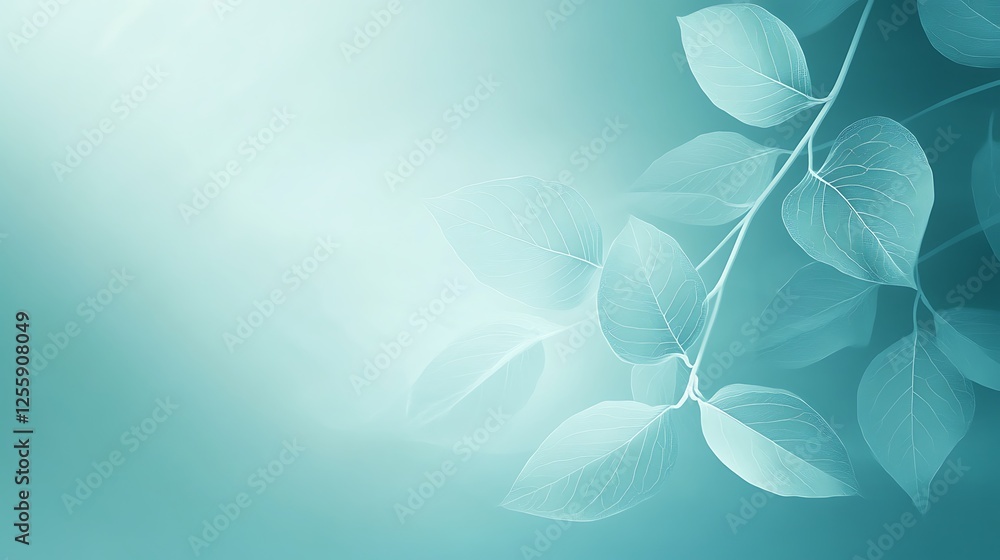 Delicate Teal Leaves Branch Nature Background Delicate Teal Leaves Branch Nature Background