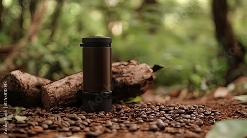 Portable coffee grinder amidst nature's bounty: A coffee lover's dream photo