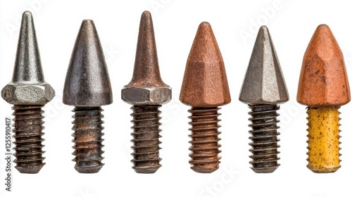 Collection of Various Metal Screws with Different Colors and Textures Displayed on White Background