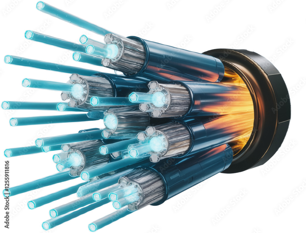 Futuristic Fiber Optic Cable Illustration with Glowing Blue Light Beams, PNG Format Futuristic Fiber Optic Cable Illustration with Glowing Blue Light Beams, PNG Format