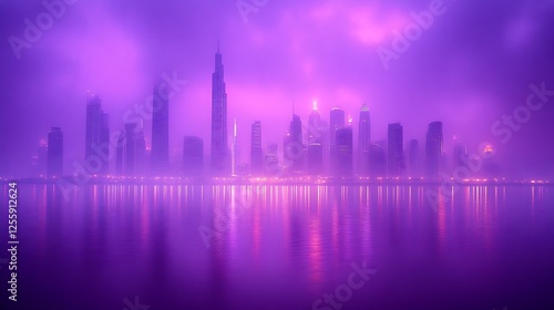 Wallpaper Mural Purple Cityscape Skyline Reflected in Calm Water at Dusk Torontodigital.ca
