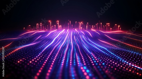 Abstract Neon Cityscape Digital Wave Landscape