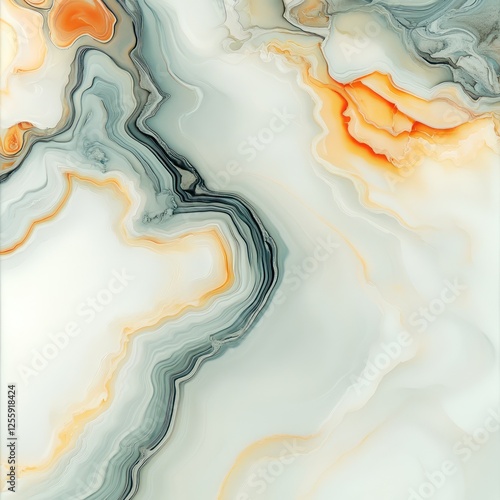 Wallpaper Mural Fluid abstract design showcasing swirling lines in orange gray and white Torontodigital.ca