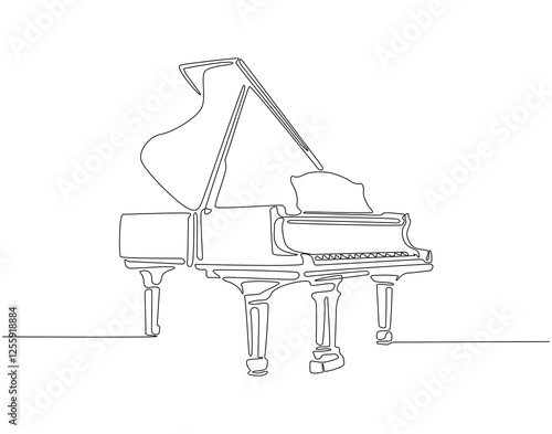 Continuous one line drawing of piano. One line drawing illustration of piano for orchestra. Musical instrument concept single line. Editable outline