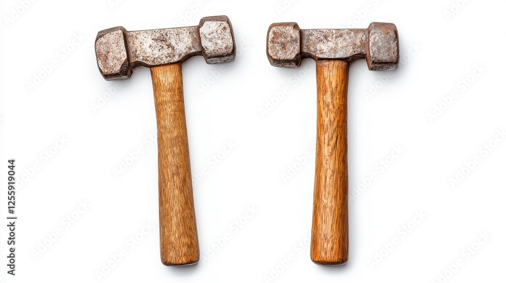 Rusty Old Hammers with Wooden Handles Isolated on White Background for Repair and Construction Rusty Old Hammers with Wooden Handles Isolated on White Background for Repair and Construction