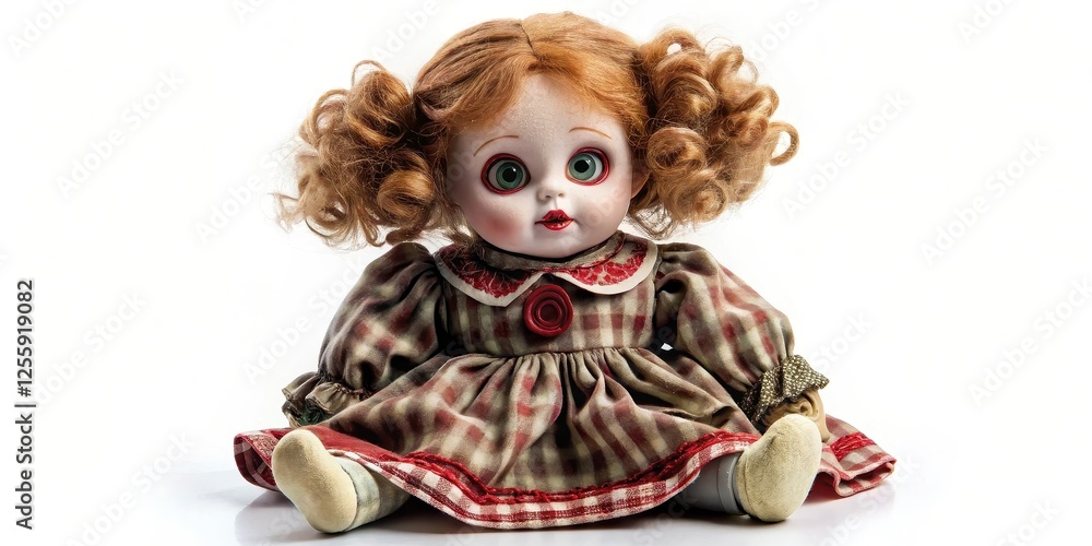 Porcelain Doll, Red Hair, White Background Porcelain Doll, Red Hair, White Background