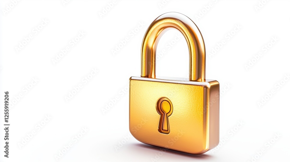 Shiny Golden Padlock Isolated on a White Background Representing Security and Protection Shiny Golden Padlock Isolated on a White Background Representing Security and Protection