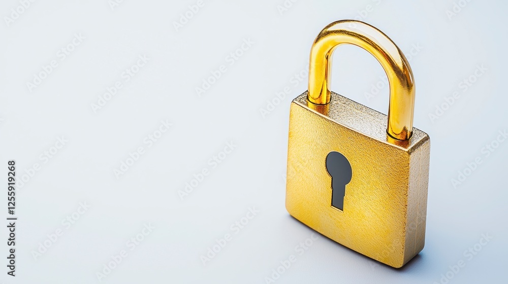 Shiny Golden Padlock With Keyhole Isolated On A Clean Light Background Shiny Golden Padlock With Keyhole Isolated On A Clean Light Background