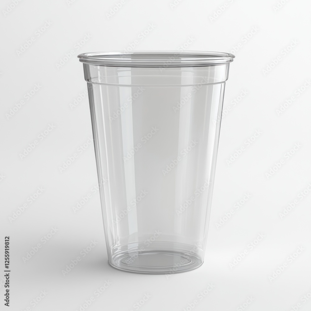 Empty clear plastic cup on white background; product mockup Empty clear plastic cup on white background; product mockup