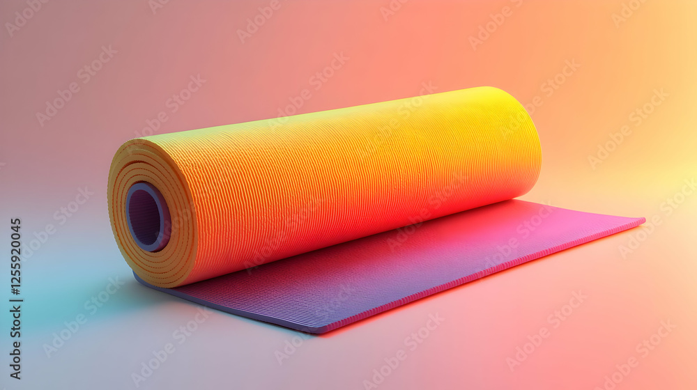 3D Illustration Rolled Yoga Mat Fitness Exercise Wellness Gradient Background 3D Illustration Rolled Yoga Mat Fitness Exercise Wellness Gradient Background