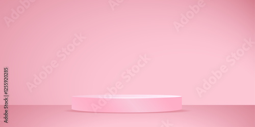 empty pink podium display with spotlights, background for product presentation. photo studio stage in pastel tones 