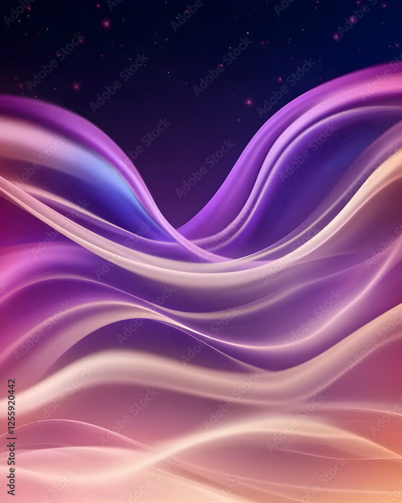 Abstract wave pattern. Curves and gradients in violet tones on a dark starry backdrop for web design, presentations and marketing visuals Abstract wave pattern. Curves and gradients in violet tones on a dark starry backdrop for web design, presentations and marketing visuals
