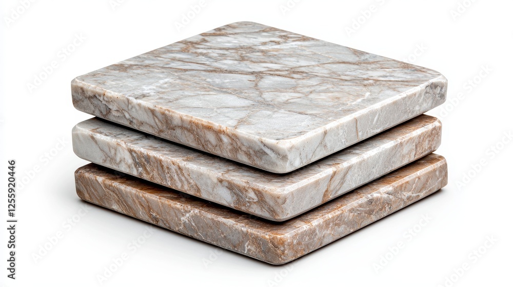 Stack of Smooth Gray and Cream Marble Tiles on a White Background with Elegant Natural Patterns Stack of Smooth Gray and Cream Marble Tiles on a White Background with Elegant Natural Patterns