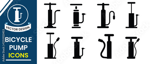 Bicycle pump icon vector set. Air pump icon, vector set. Silhouette of air pump symbol. Vector illustration.