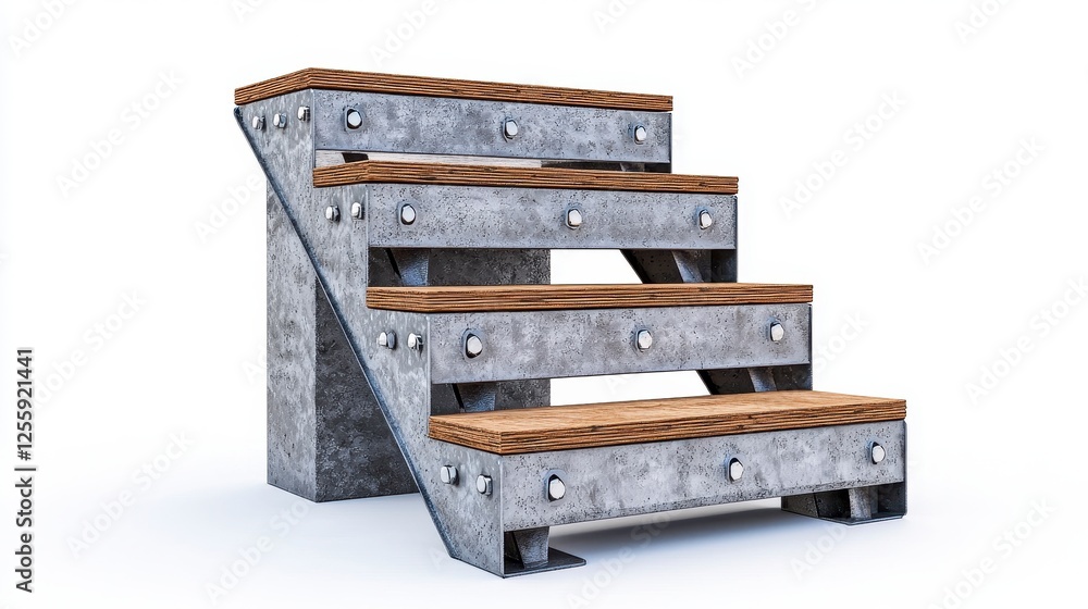 Obraz premium Sturdy Modern Staircase Composed of Concrete Steps with Wooden Finish and Industrial Design