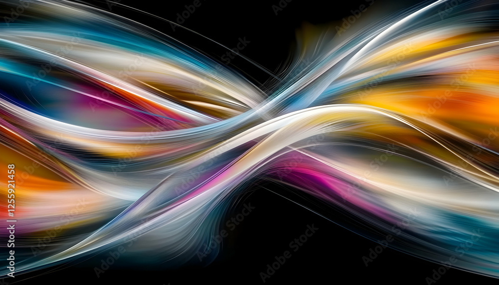 Abstract waves of light and colors swirling on a black background, great for visual concept like energy, creativity, or a digital presentation Abstract waves of light and colors swirling on a black background, great for visual concept like energy, creativity, or a digital presentation