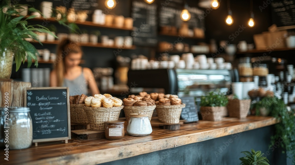 Fototapeta premium Coffee shop pastries counter barista service