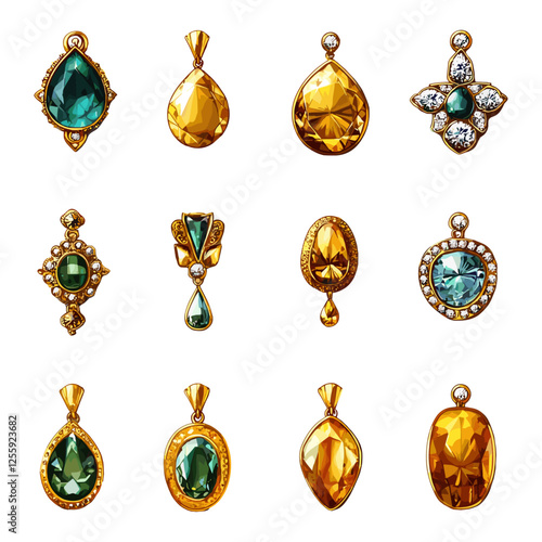 Different Gold Earrings Cartoon Style Icons Set Stylish Earrings Jewelry Designs Hoop Stud Dangle Earrings Ear Accessories Fashionable Ear Pieces Gold Jewelry Icons Decorative