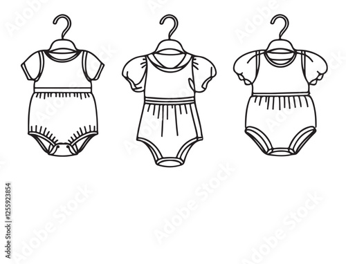 Hand drawn sketches of children's wear, baby clothes sketch