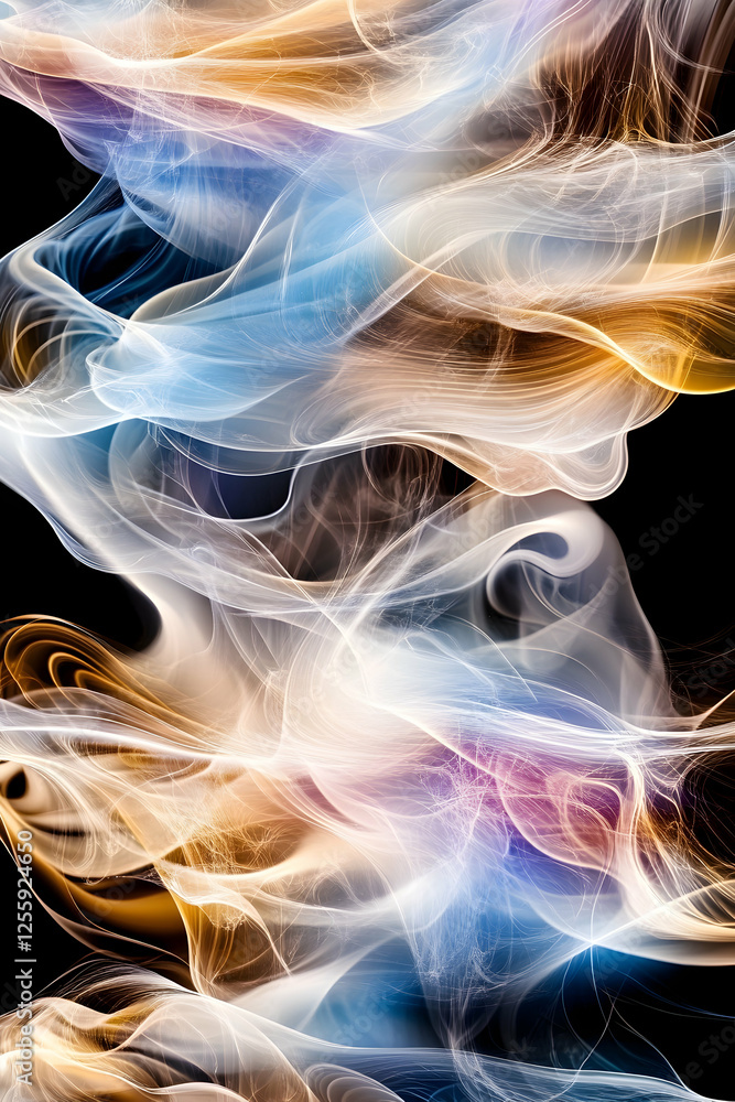 Naklejka premium Colorful smoke swirls create a dynamic abstract art, creating visually appealing movement against a solid background, for website backgrounds