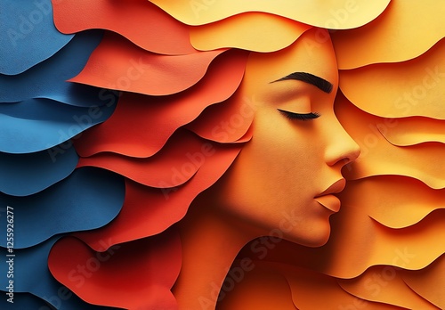 Colorful Blue and Orange Paper Waves in a Dynamic Design