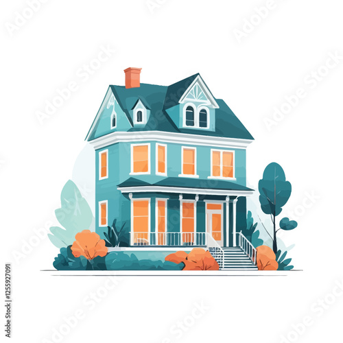 3D house,house with garden,detached house,house with roof,building,vector illustration.	
