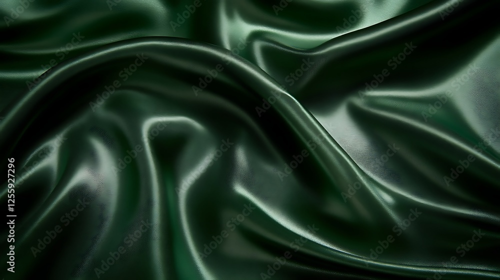Fototapeta premium Deep Green Silk Fabric Draped Softly Luxurious Texture
