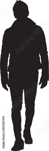 vector; silhouette; front view of cool man walking