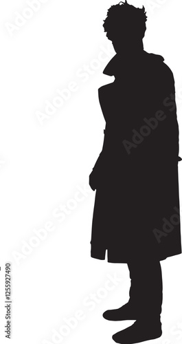 vector; silhouette; portrait of a man with coat looking at camera