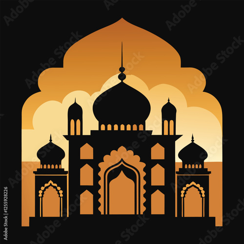 a mosque silhouette featuring detailed Islamic.