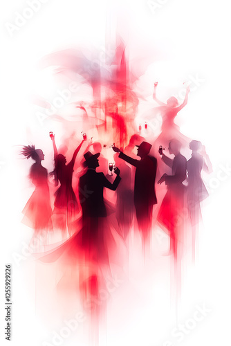 Dessin abstrait rouge d'un groupe de personnes faisant la fête