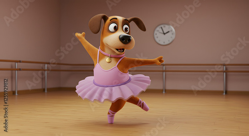 Dog Ballerina Dancing Gracefully in Tutu at Ballet Studio Practice
