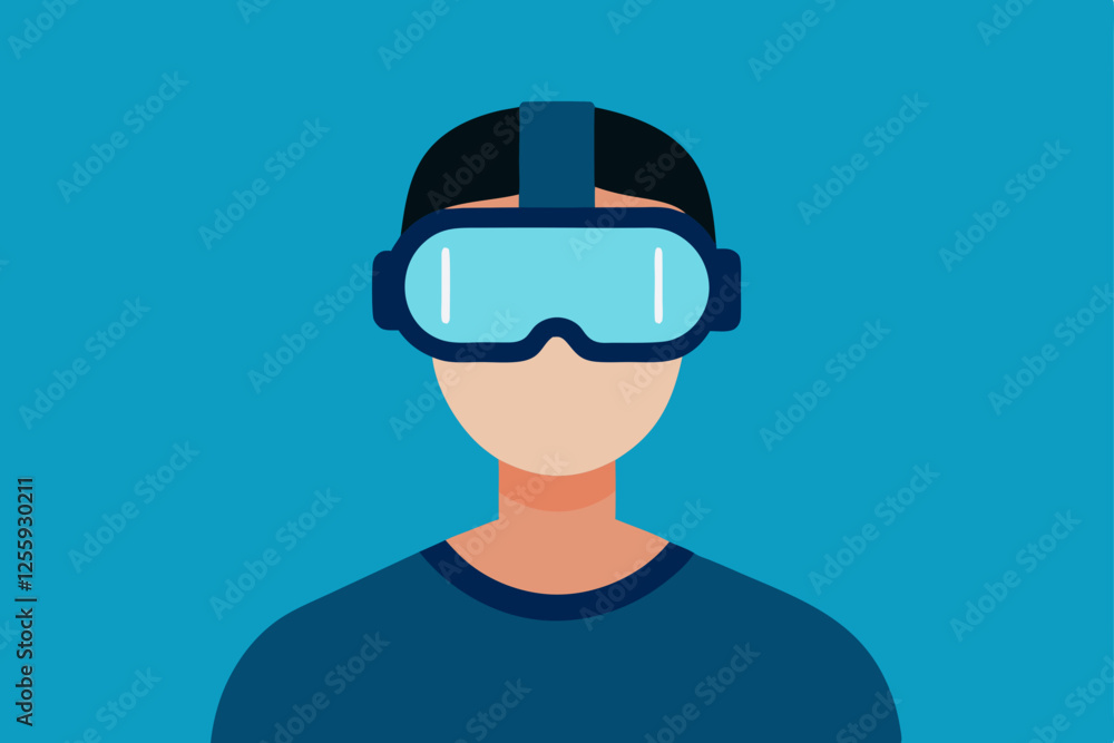 A person Virtual Reality Enthusiast Wearing VR Headset vector illustration , flat vector of virtual reality illustration A person Virtual Reality Enthusiast Wearing VR Headset vector illustration , flat vector of virtual reality illustration