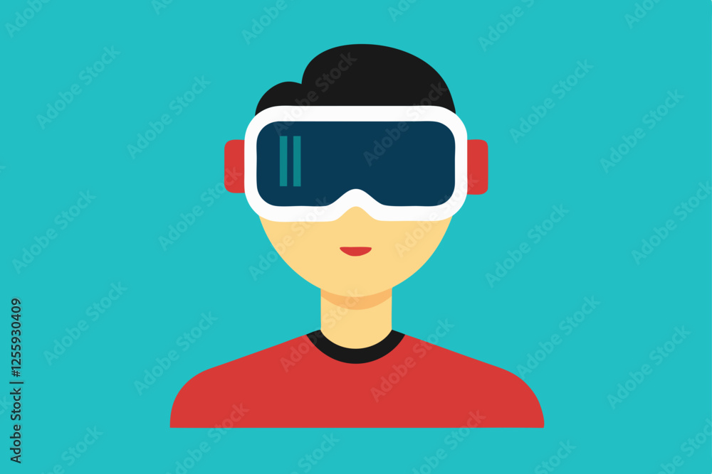 A person Virtual Reality Enthusiast Wearing VR Headset vector illustration , flat vector of virtual reality illustration A person Virtual Reality Enthusiast Wearing VR Headset vector illustration , flat vector of virtual reality illustration