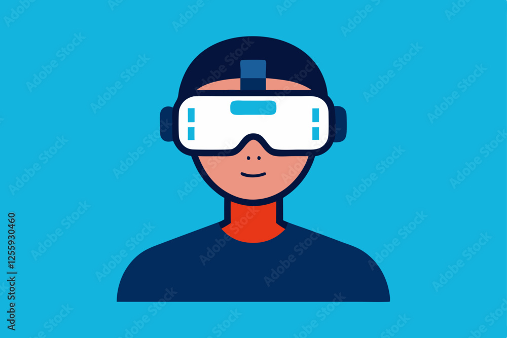 A person Virtual Reality Enthusiast Wearing VR Headset vector illustration , flat vector of virtual reality illustration A person Virtual Reality Enthusiast Wearing VR Headset vector illustration , flat vector of virtual reality illustration